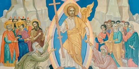 Der Karsamstag wird der Tag der Grabesruhe Christi genannt. Christus ist aber keineswegs untätig. Er steigt hinab in die Unterwelt, um ihre Tore zu öffnen und die Seelen der Gerechten seit Adam in das Reich seines Vaters zu führen. (1Petr 3,19)  Abst